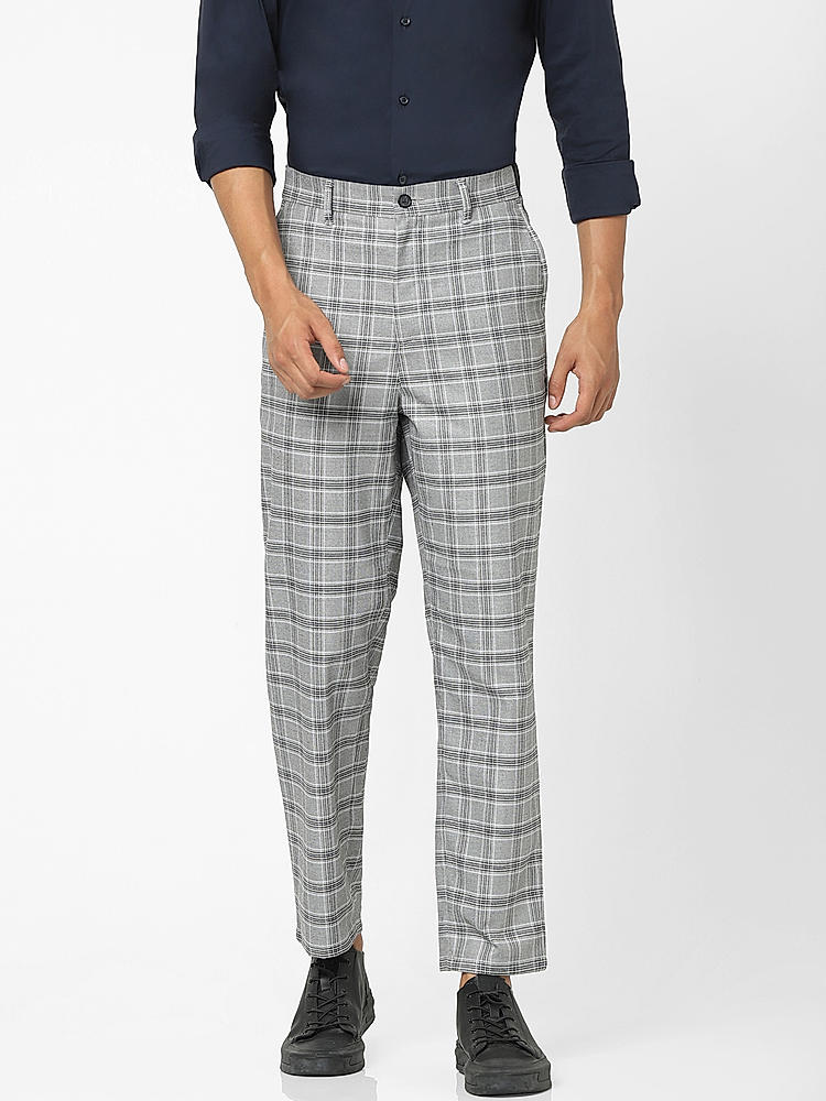 Buy Grey Checks Regular Fit Trousers for Men Online at Celio