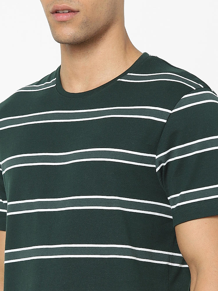 green horizontal striped shirt