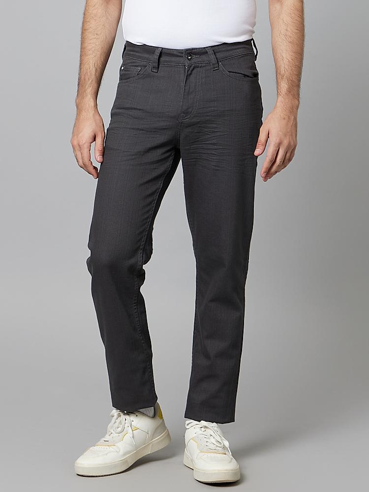 Celio Mens Charcoal-Grey Solid Colored Denim Jeans