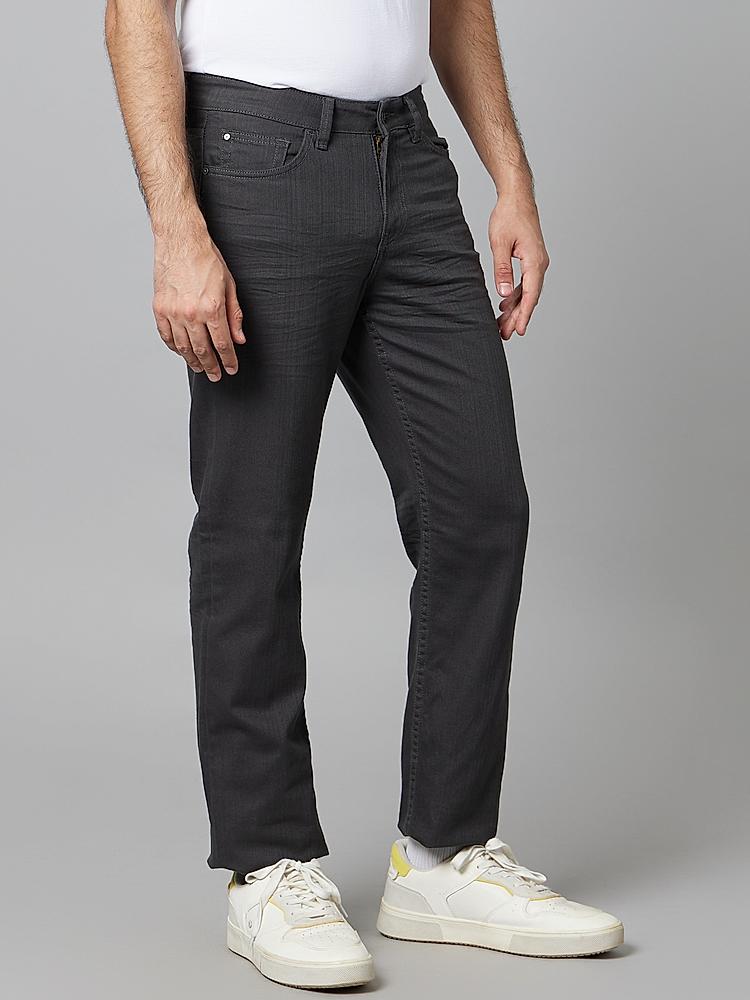 Celio Mens Charcoal-Grey Solid Colored Denim Jeans