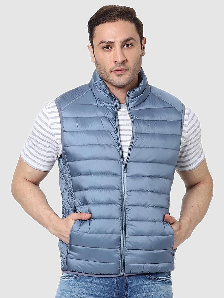 Buy Solid Blue Sleeveless Jackets Online at Celio