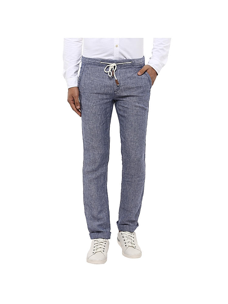 Buy 100% Linen Straight Fit Navy Pants for Men Online at Celio