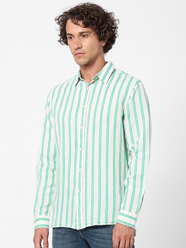 Buy Linen Striped Green Shirt for Men Online at Celio