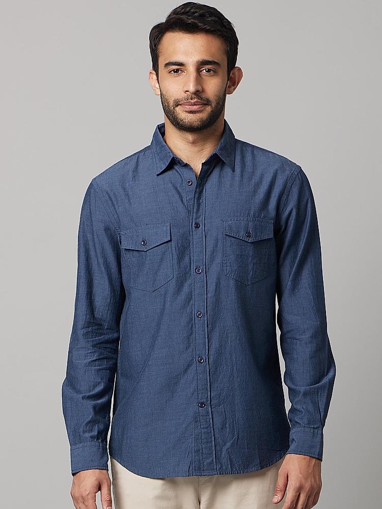 Celio Denim Solid Blue Long Sleeves Shirt
