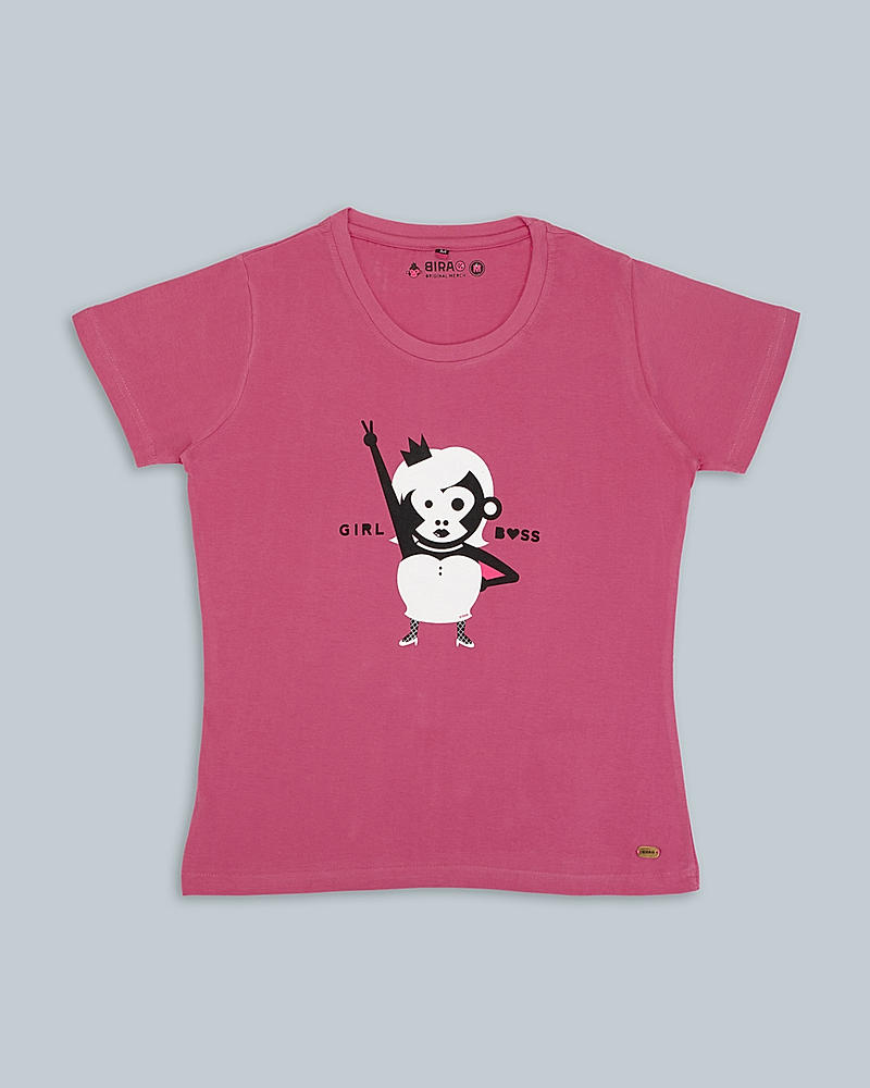 Girl Boss Slogan T-shirt - Dark Pink
