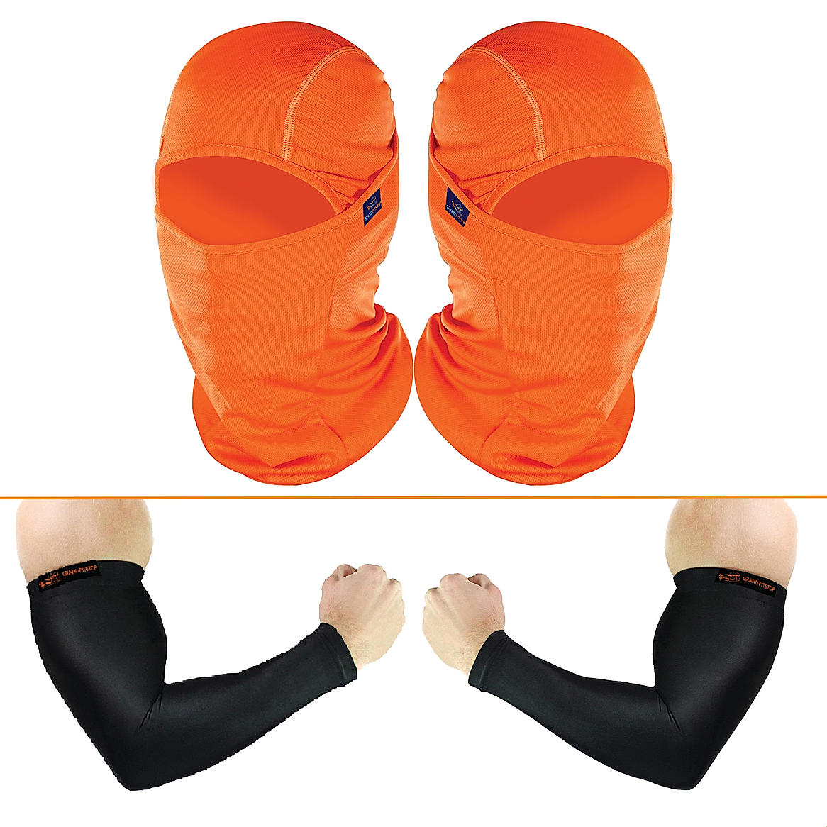 Arm Sleeve Black + Face Mask Orange Pack of 4