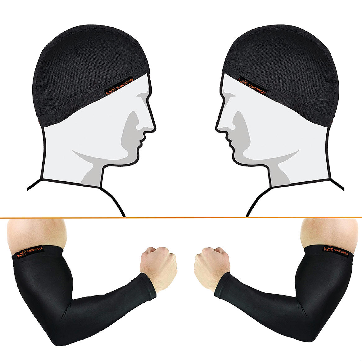 Arm Sleeve and Skull Cap Combo, Pack of 4, Black)