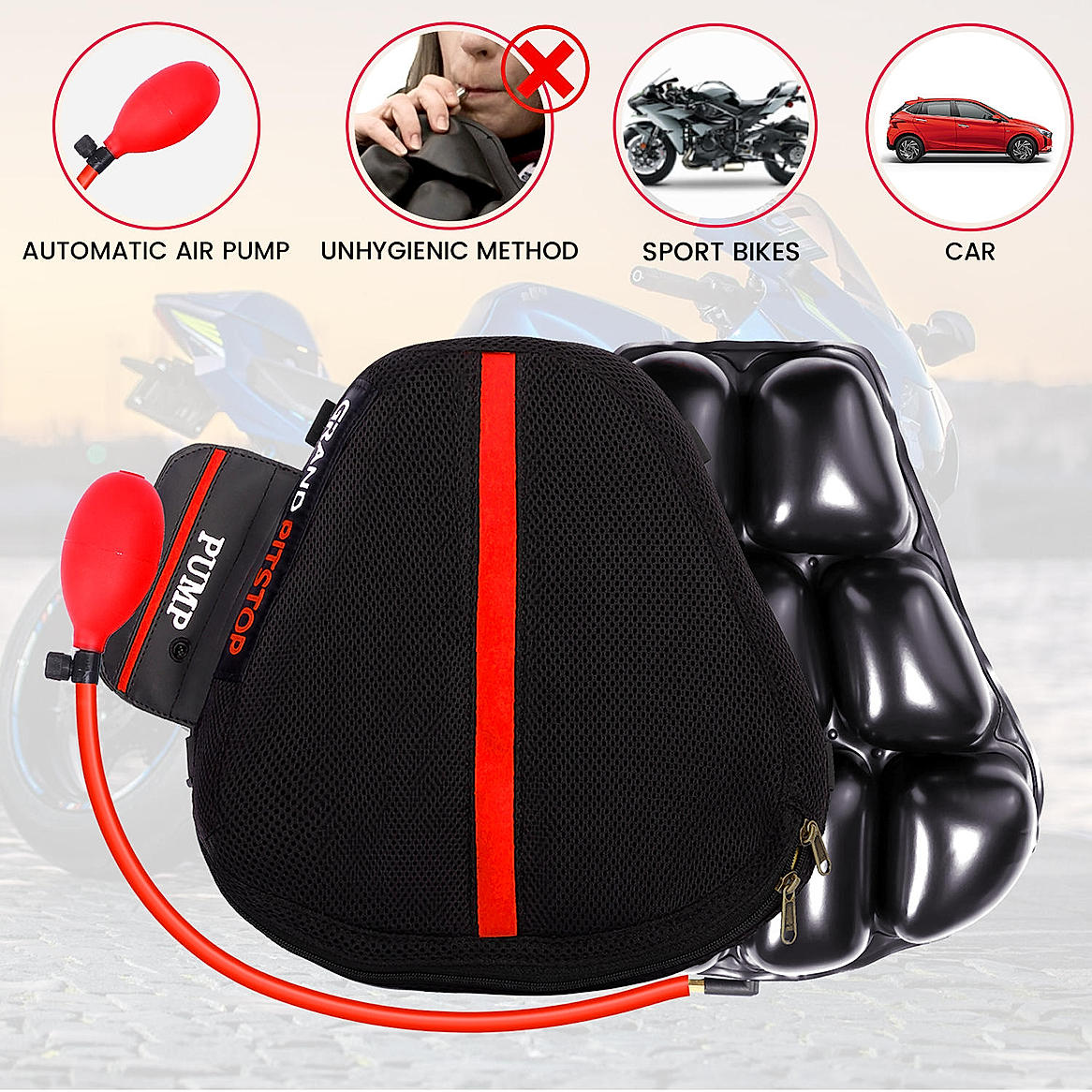 Buy Air Comfy Seat Cushion for Motorcycle Long Rides Sports Premium Online at Grandpitstop AirSeat Sports Pre