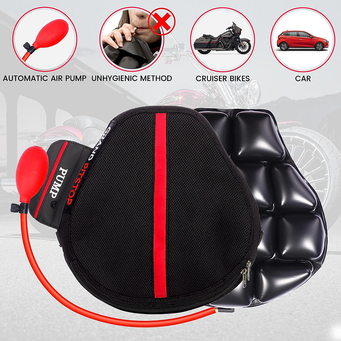 Buy Air Comfy Seat Cushion for Motorcycle Long Rides Cruiser Premium Online at Grandpitstop AirSeat Cushion Pre
