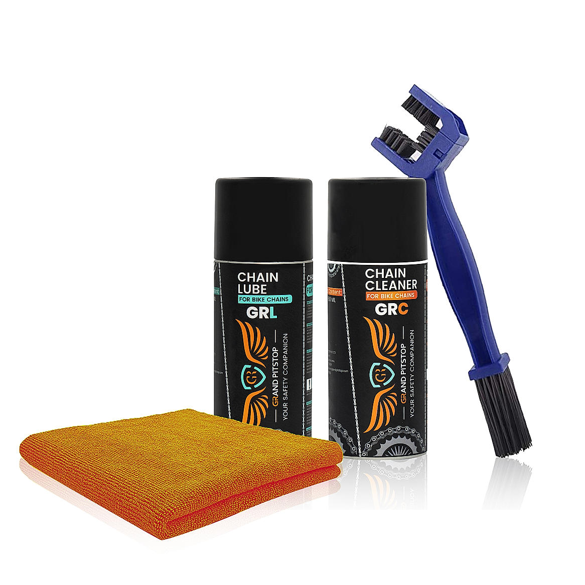 Combo of Chain Cleaning Brush & GR Chain Cleaner-160ml & GR Chain Lube-160ml & Microfiber cloth