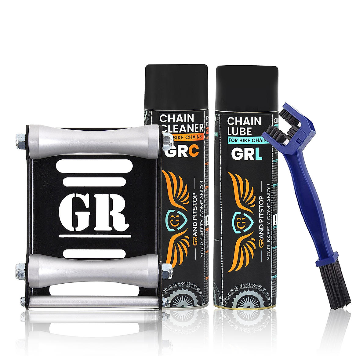 Combo of Chain Cleaning Brush & GR Chain Cleaner-500ml & GR Chain Lube-500ml & Groller Large