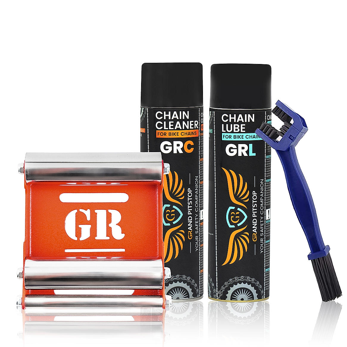 Combo of Chain Cleaning Brush & GR Chain Cleaner-500ml & GR Chain Lube-500ml & Groller Medium