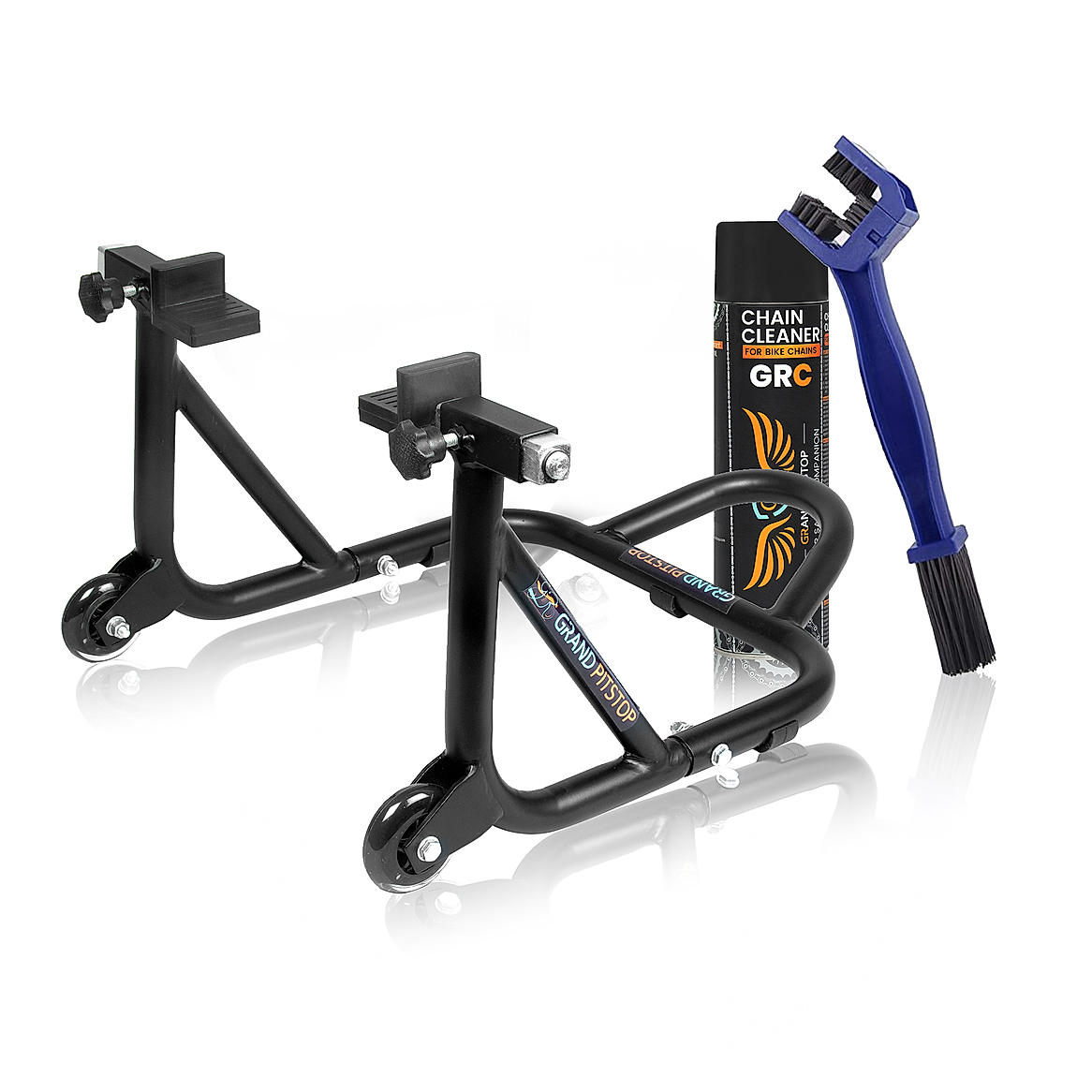 Combo of Chain Cleaning Brush & GR Chain Cleaner-500ml & Dismantable Paddock Stand-Black