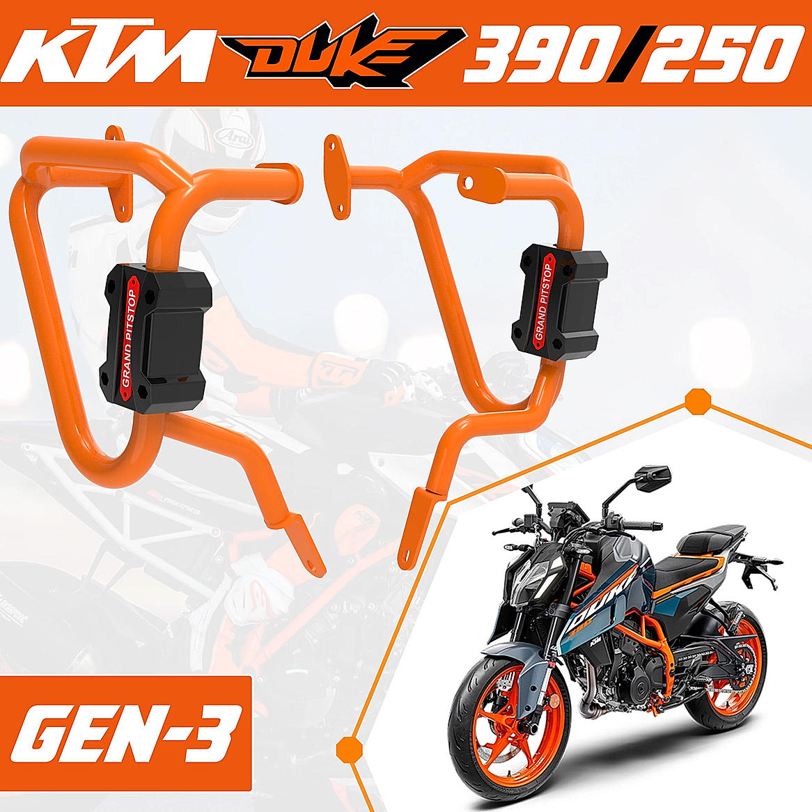 CRASH GUARD (PAIR) for KTM DUKE 390/250 Gen 3 - Orange