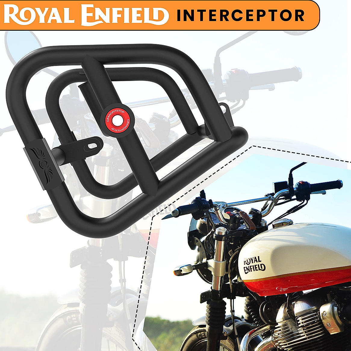 Buy CRASH GUARD PAIR Black for Royal Enfield INTERCEPTOR Online at Grandpitstop CG 4 B RE INTER