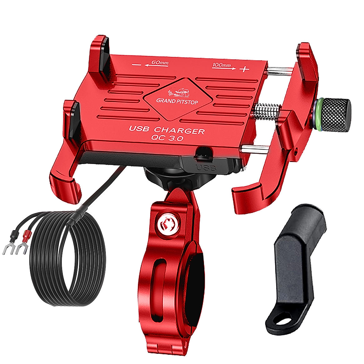 Claw with Jaw Grip Aluminium Mobile Holder with Charger - Red