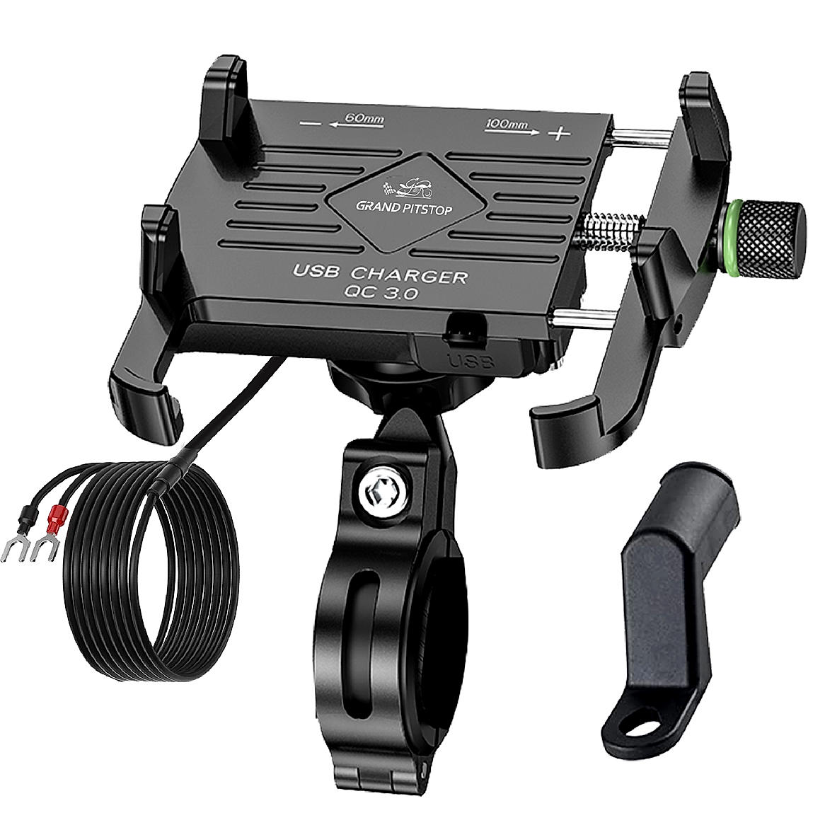 Claw with Jaw Grip Aluminium Mobile Holder with Charger - Black
