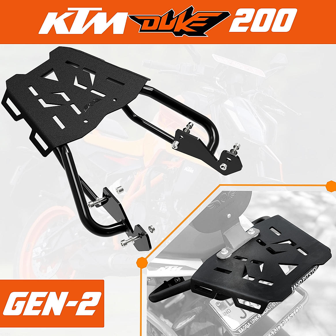 Extended Top Rack with Plate for KTM DUKE 200 Gen 2 - Black