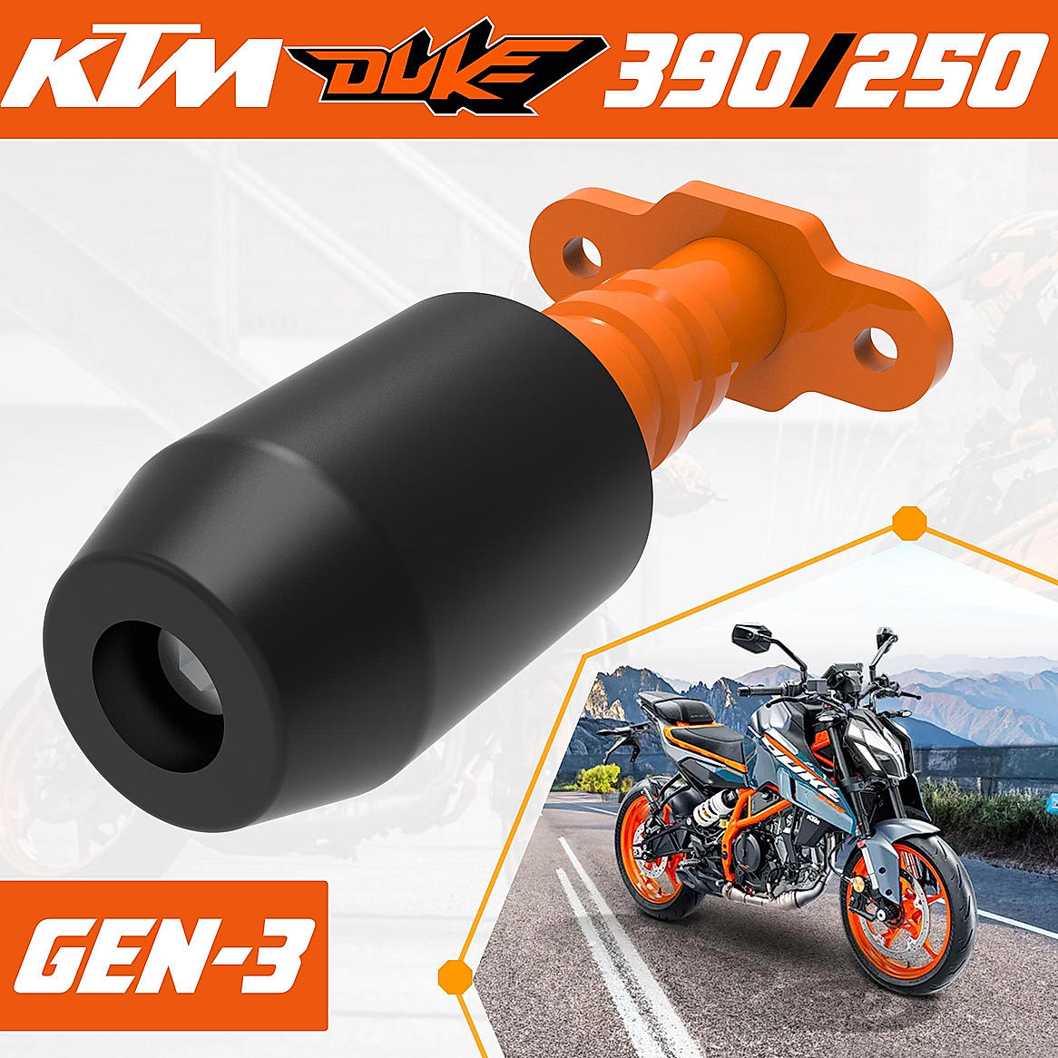 Frame Slider for KTM DUKE 390/250 Gen 3 - Black/Orange
