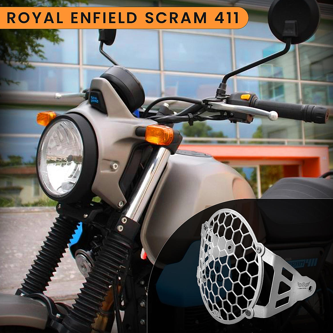 HEADLIGHT GRILL - Silver for Royal Enfield - SCRAM 411