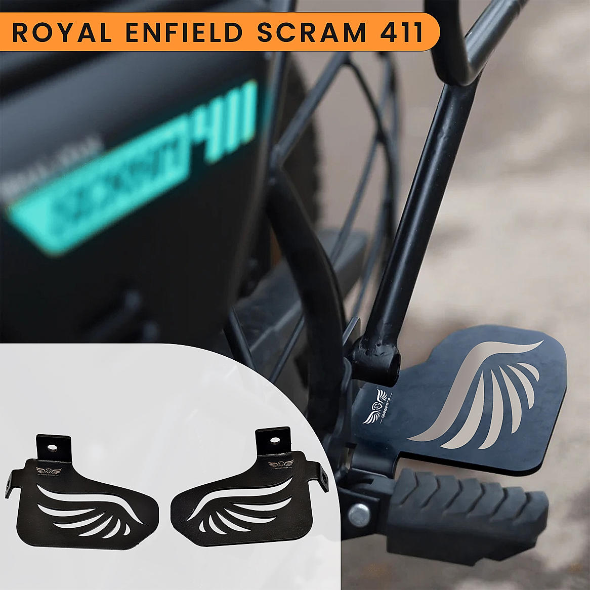 PILLION RIDER FOOTREST (PAIR) - Black for Royal Enfield - SCRAM 411