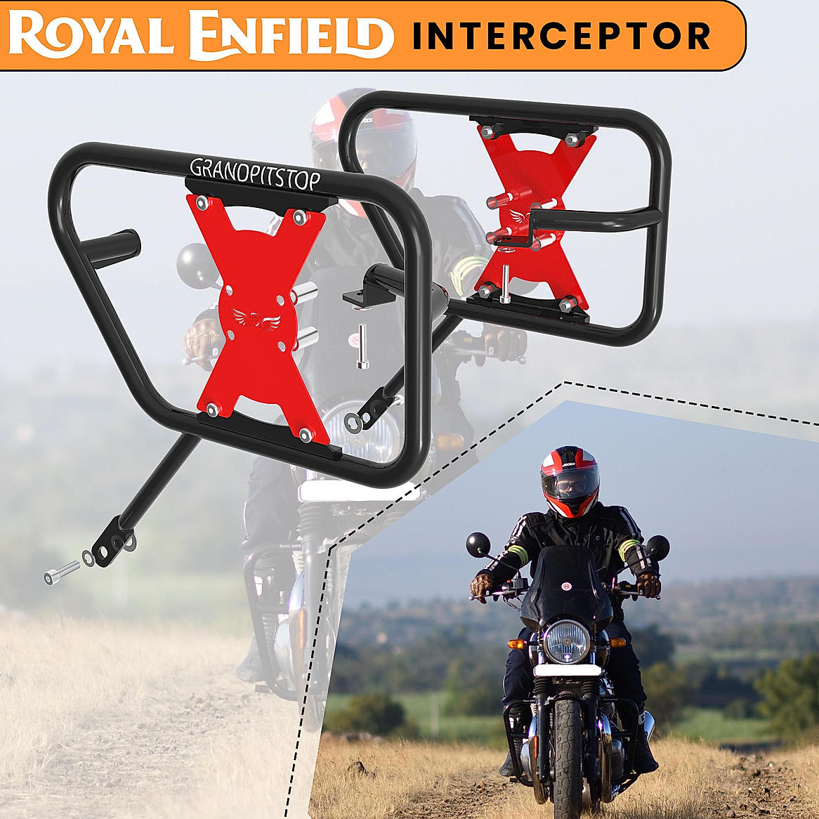 SADDLE STAY (PAIR) - Black/Red for Royal Enfield - INTERCEPTOR