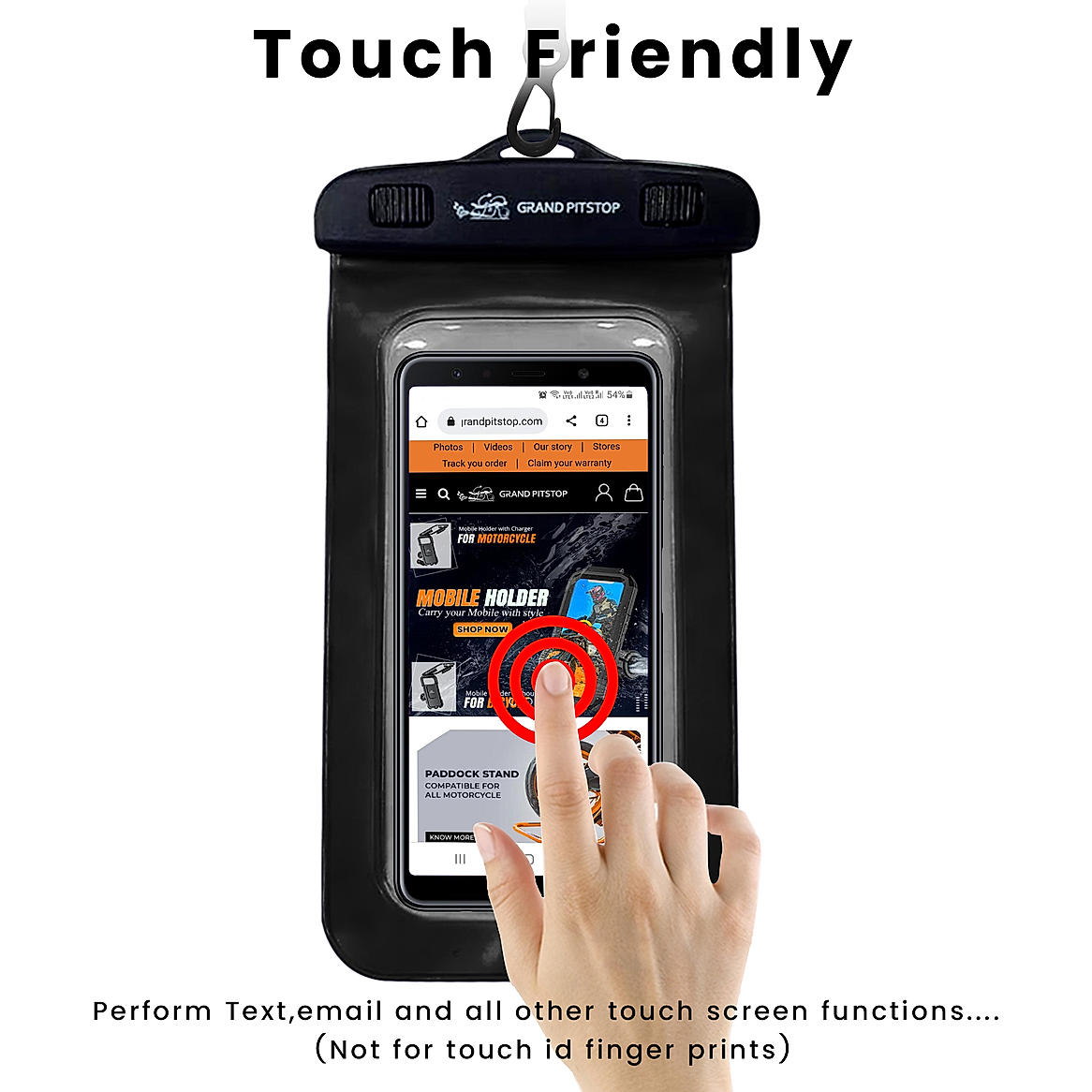 Waterproof phone pouch touch screen outlet