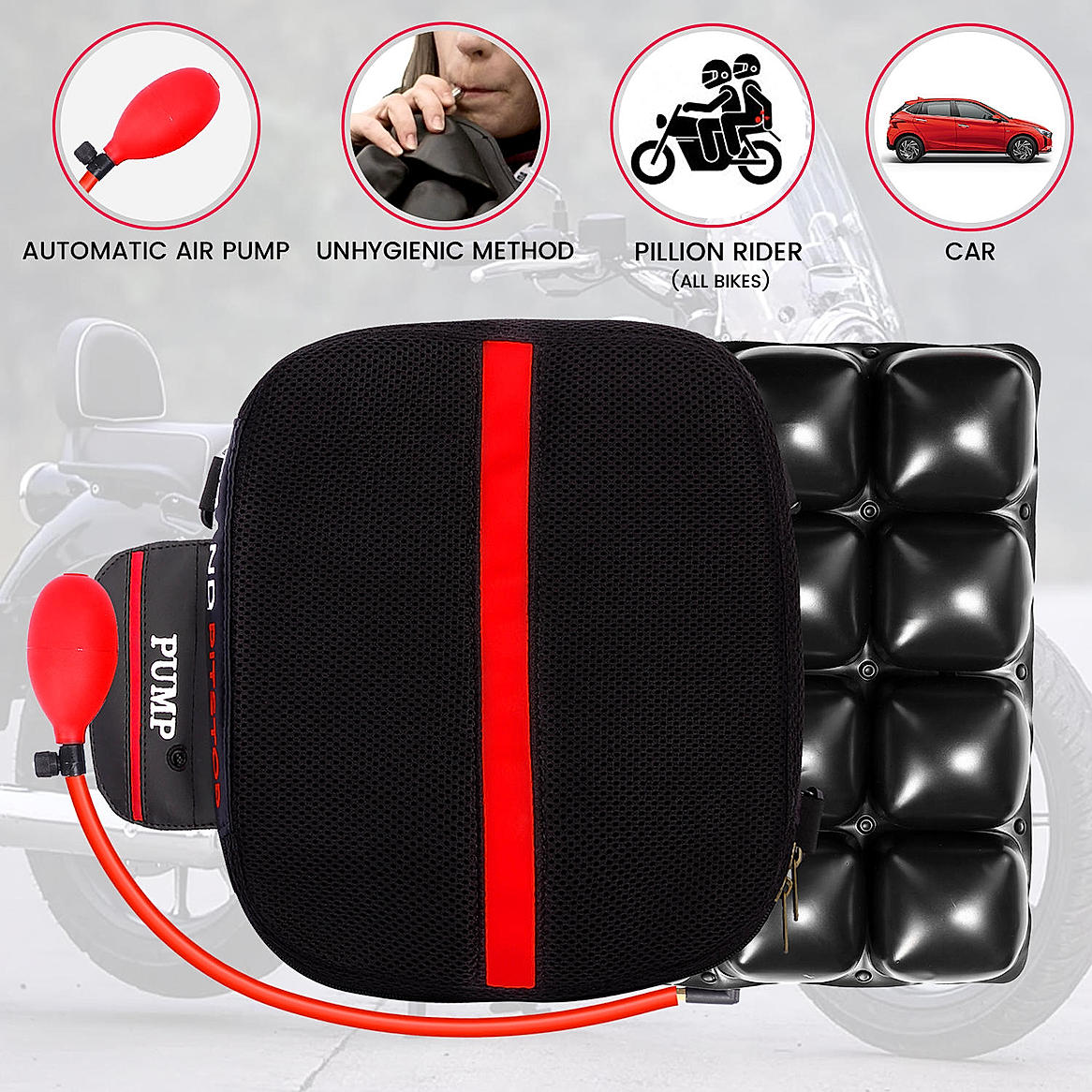 Buy Air Comfy Seat Cushion for Motorcycle Long Rides Pillion Premium Online at Grandpitstop AirSeat Pillion Pre