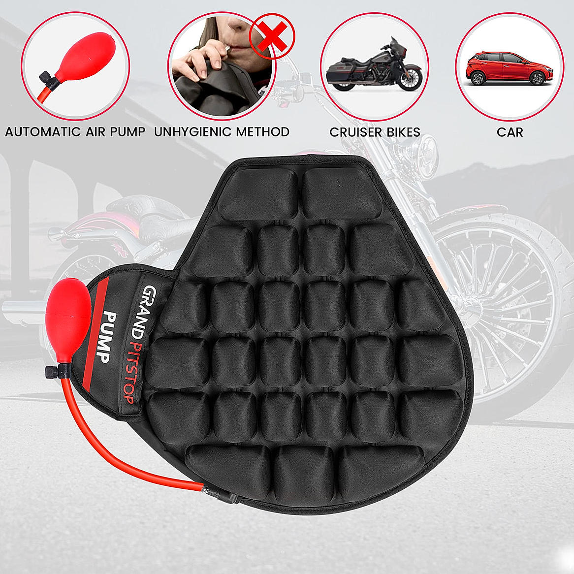 Air Bubble Airseat for Medical, Offices, Home, Motorcycle and Car Lumbar Support - Cruiser with Pump