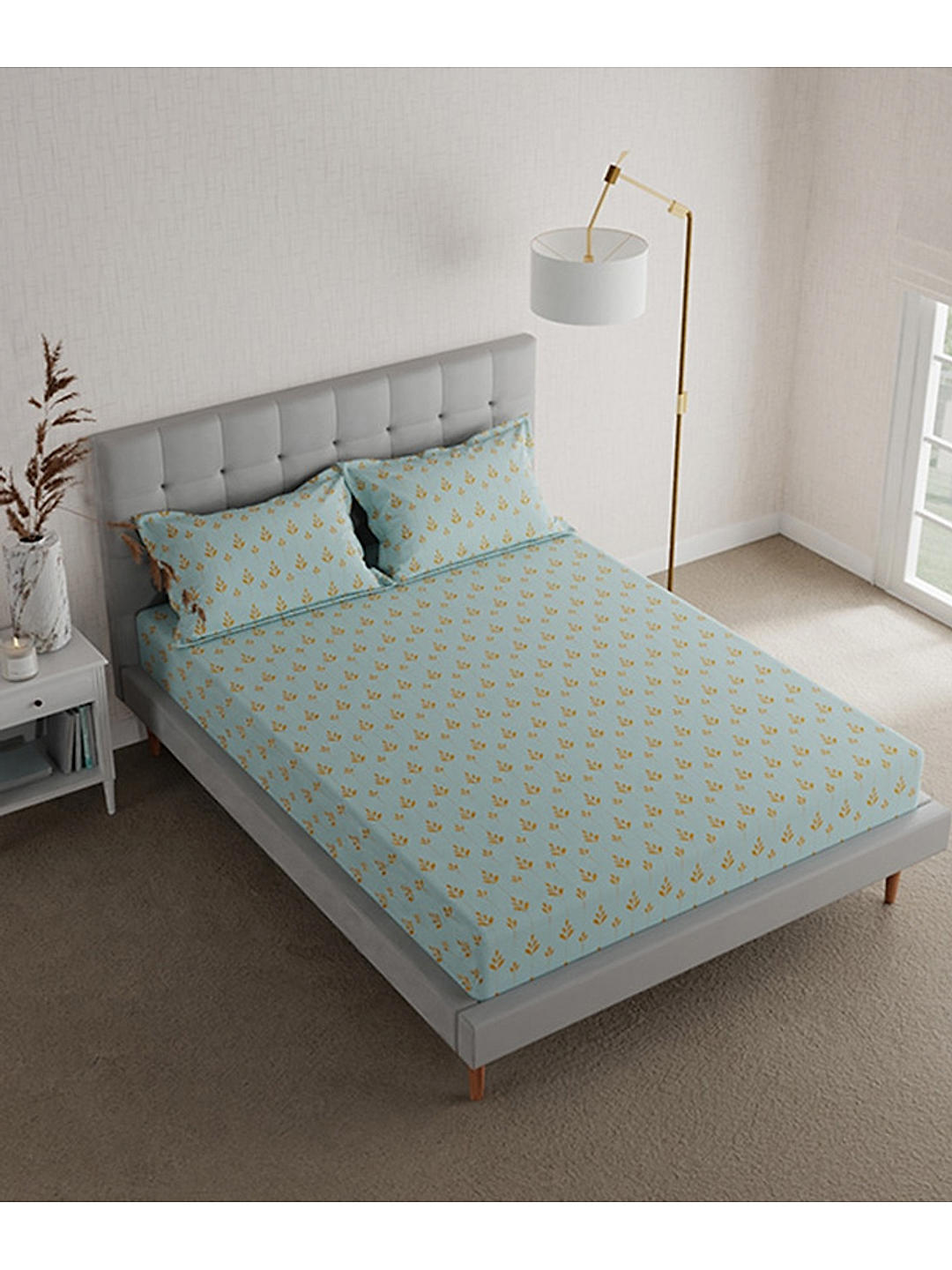 Celebrity 400 TC 100% Cotton Ultra Fine Blue Floral Print King Bedsheet Set