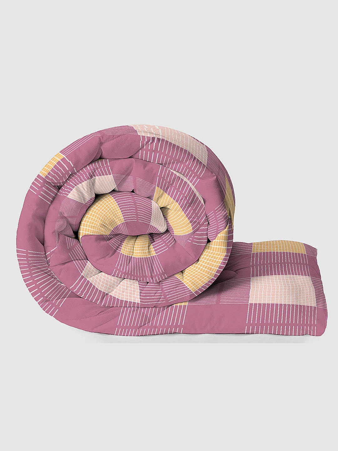 Akira -1  Super Fine Purple Colored Checkered Print King Cordinated Bedding set with Bedsheet, Pillow Cover & Comforter