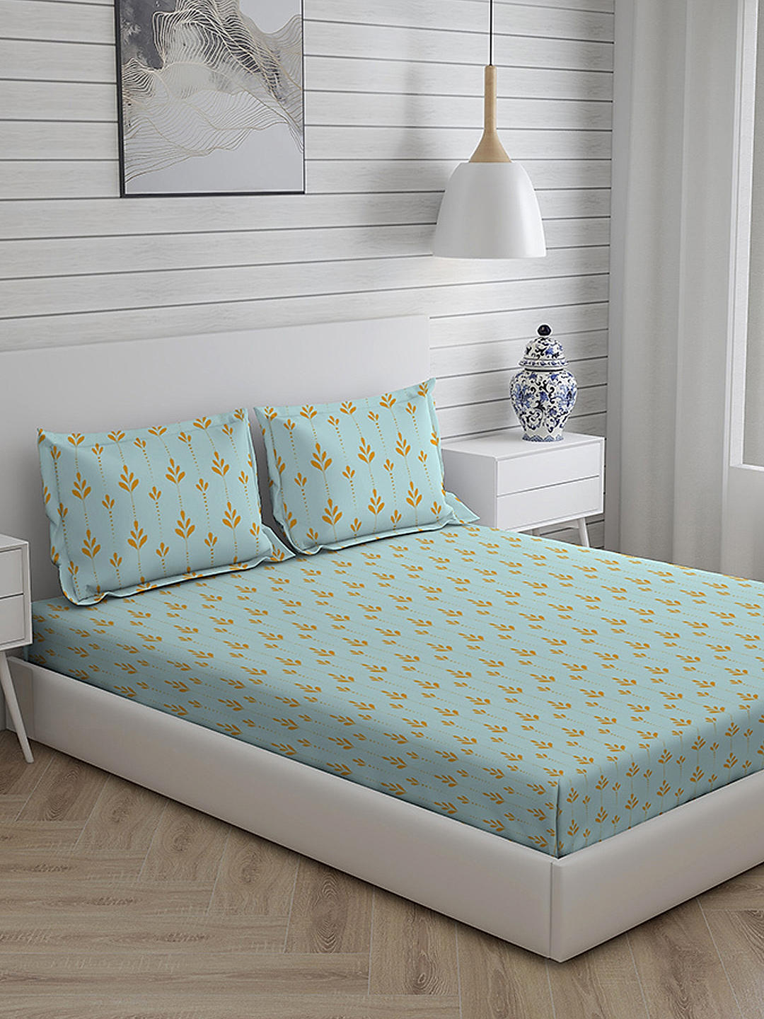 Celebrity 400 TC 100% cotton Ultra Fine Blue Colored Floral Print King Bed Sheet Set