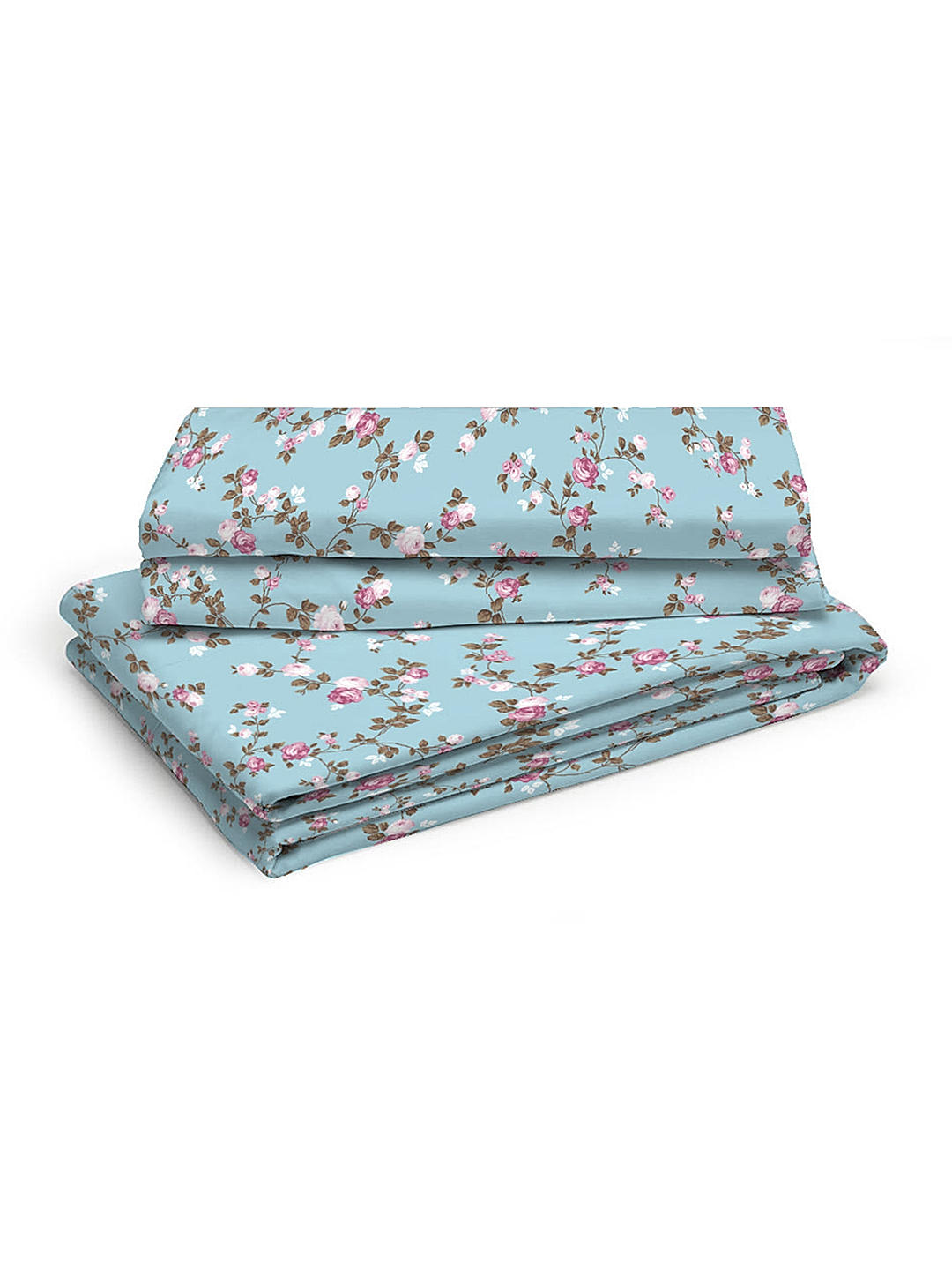 Iris Gaze Cotton Fine Light Blue Colored Floral Print King Bed Sheet Set