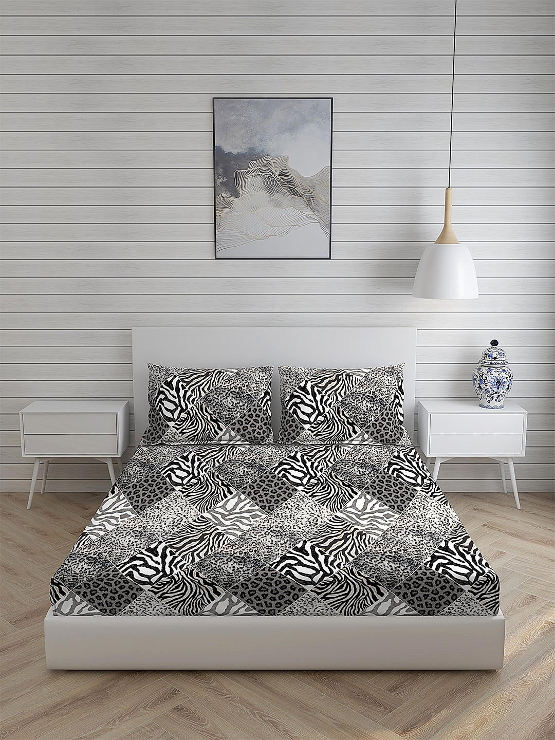 Untamed 2 270 TC 100 cotton Super Fine Black White Colored Animal Print King Bed Sheet