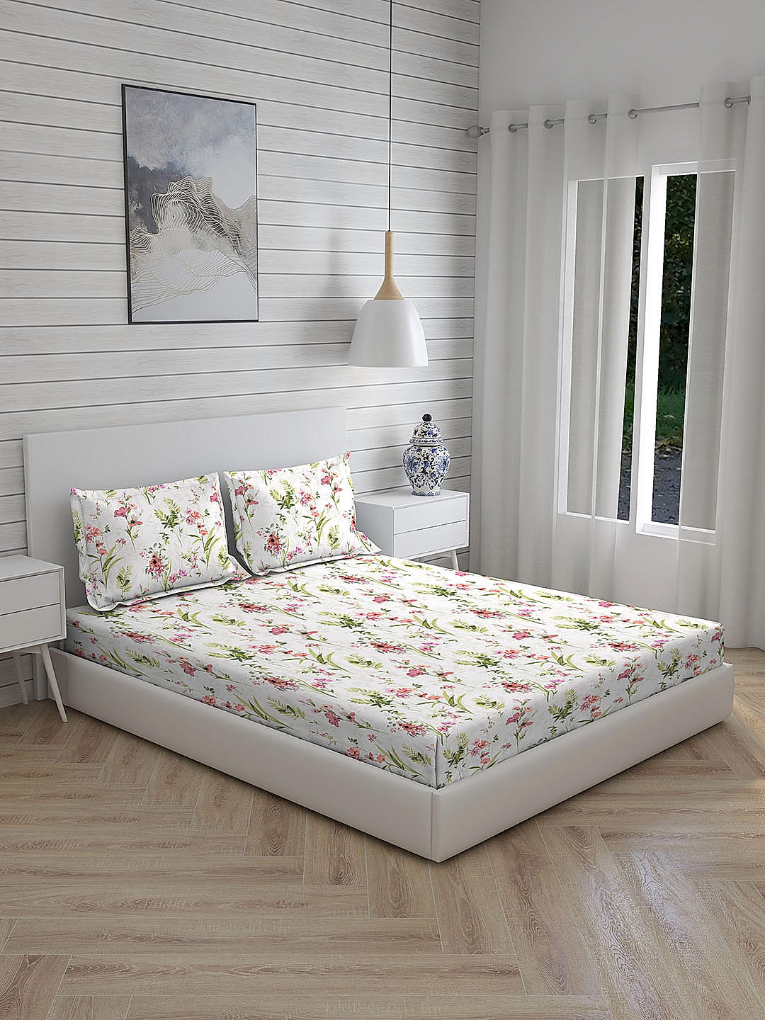 Angelite 270 TC 100% cotton Super Fine Multi Colored Floral Print King Bed Sheet Set