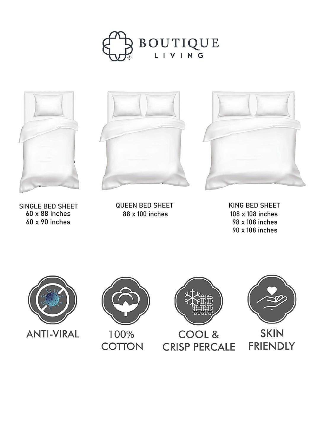 Signature 300 TC 100% cotton Ultra Fine White Colored Geometric Print King Bed Sheet Set