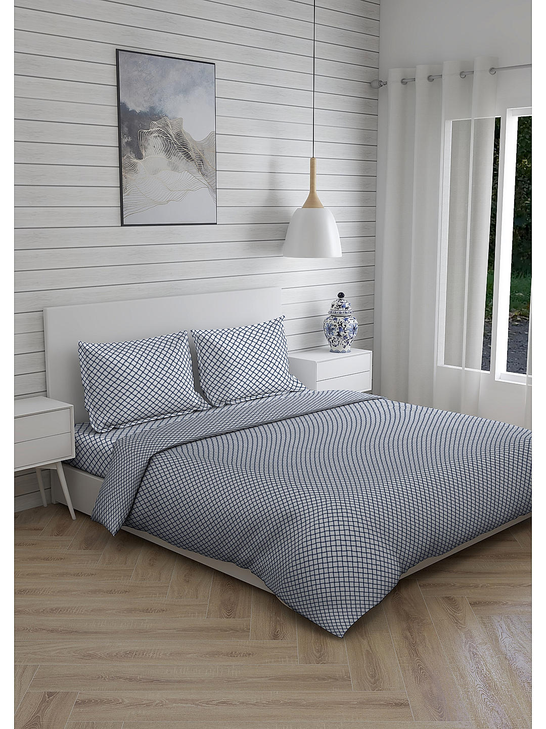 Orchid 800 TC 100% cotton Ultra Luxurious Blue Colored Interlock Print King Bed Sheet Set