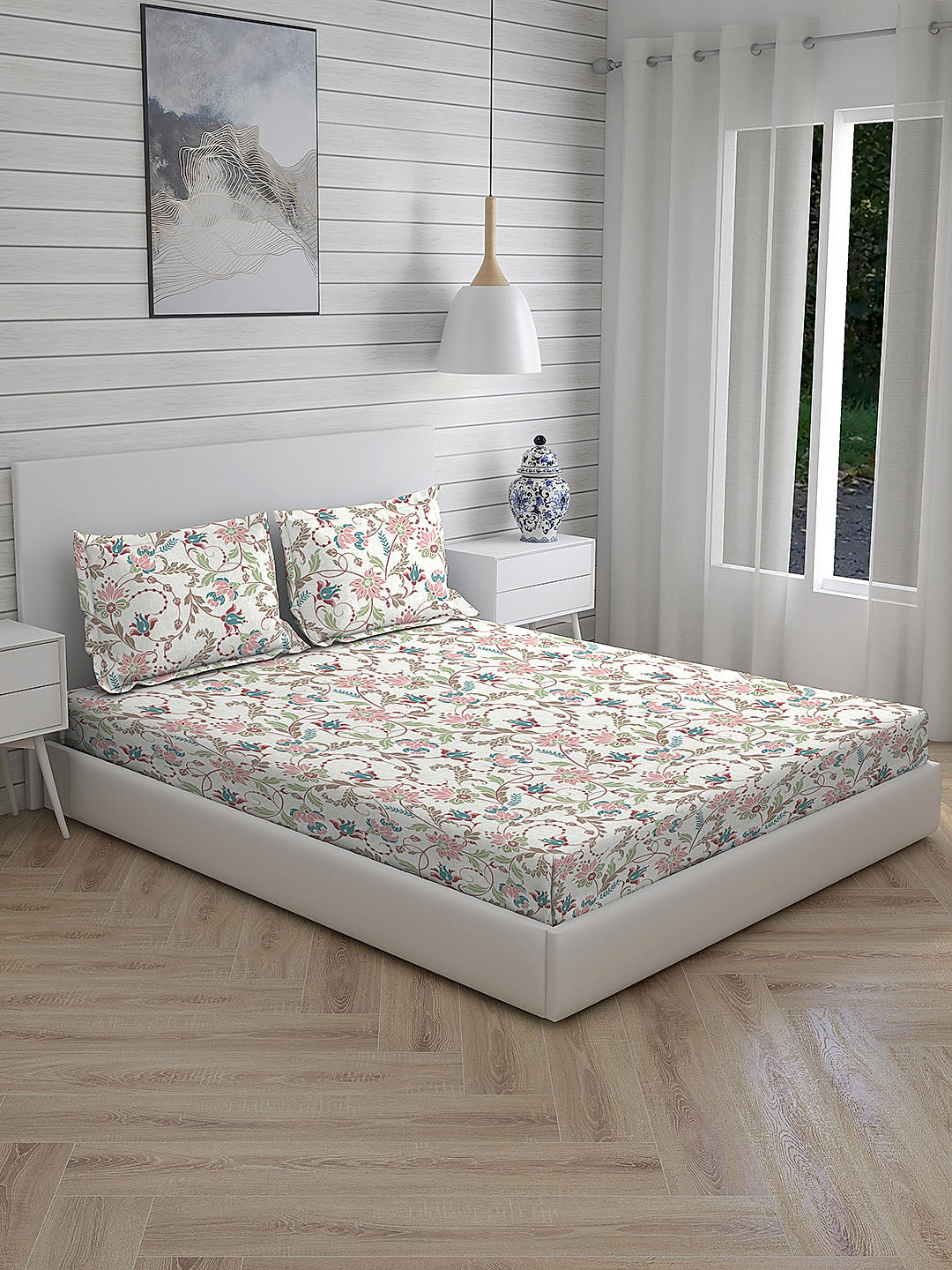 Cool Night -1 225 TC Chief Value Cotton Super Fine Multi Colored Floral Print King Bed Sheet Set