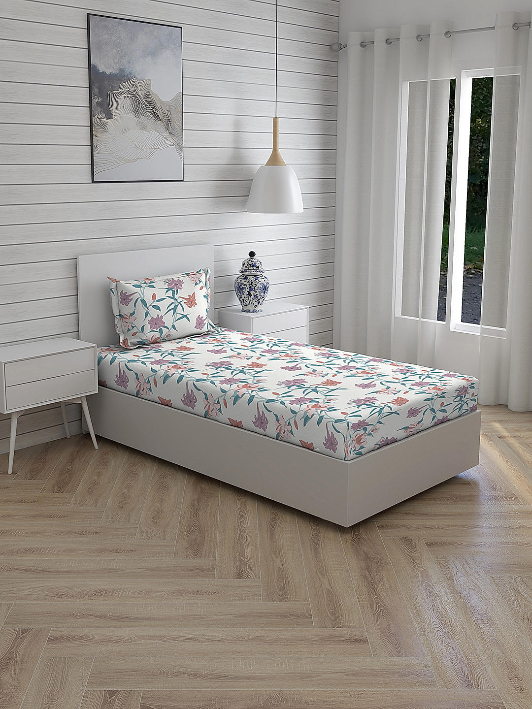 Cool Night -1 225 TC Chief Value Cotton Super Fine Multi Colored Floral Print Single Bed Sheet Set