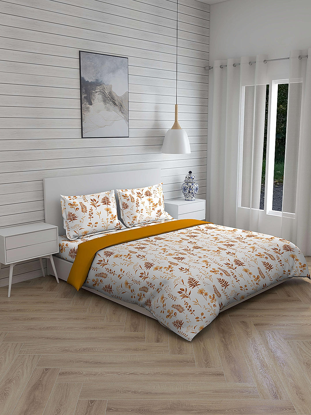 Jade Cotton 220 Tc Double Bedsheet Set With Comforter (Brown)
