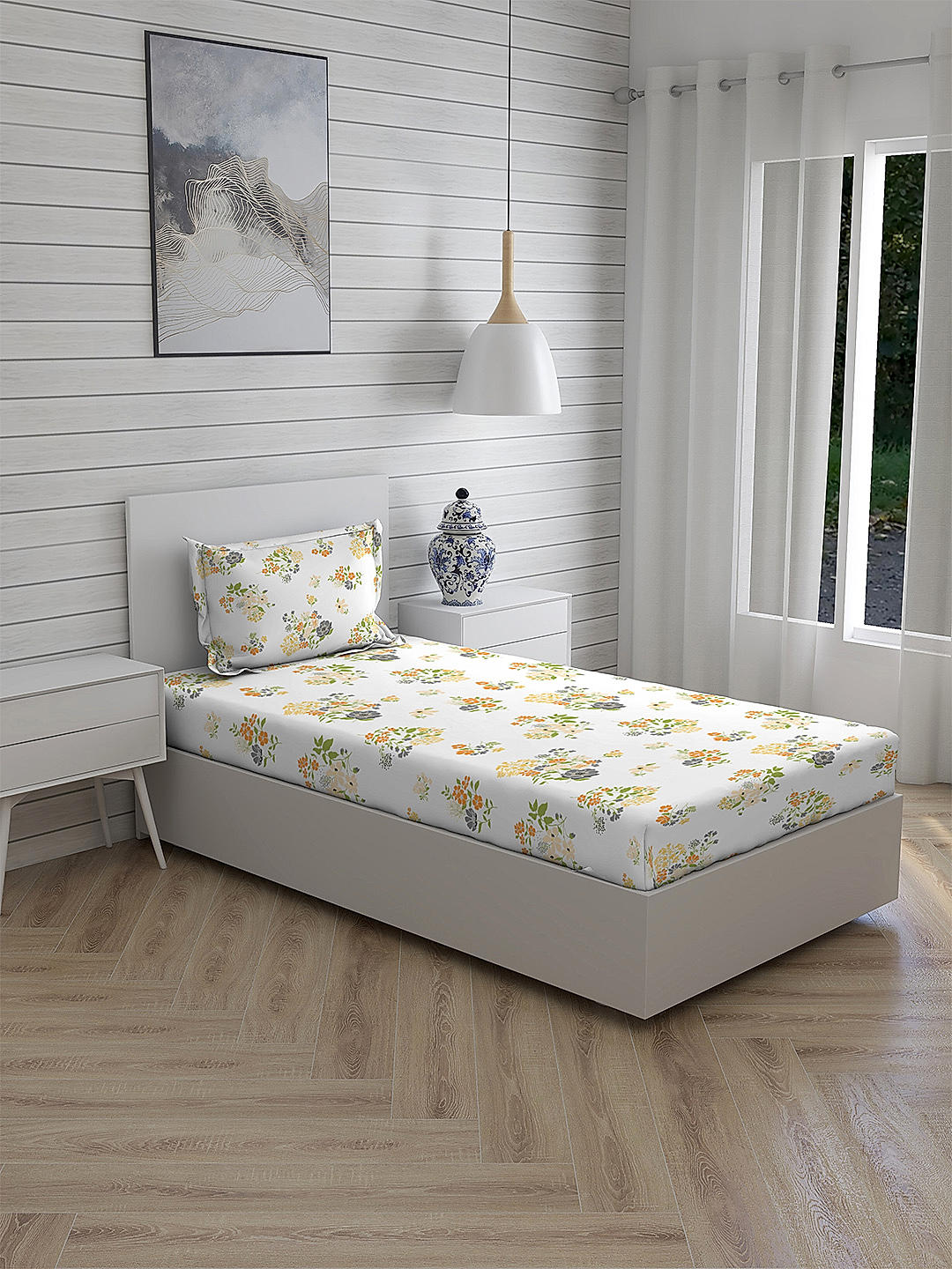 Iris Gaze-1 100% cotton Fine Multi Colored Floral Print Single Bed Sheet Set