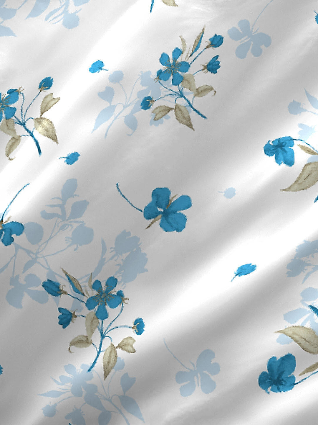 Iris Gaze-1 100% cotton Fine White/Blue Colored Floral Print King Bed Sheet Set