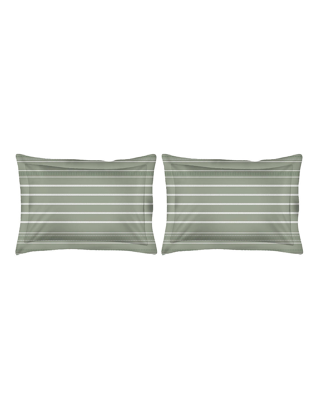Iris Gaze-1 100% cotton Fine Green Colored Stripes Print King Bed Sheet Set