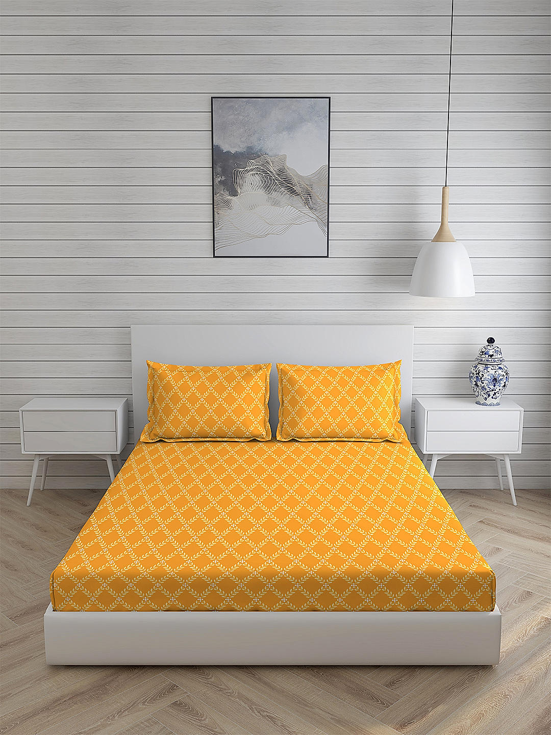 Iris Gaze-1 100% cotton Fine Orange Colored Ethnic Print King Bed Sheet Set