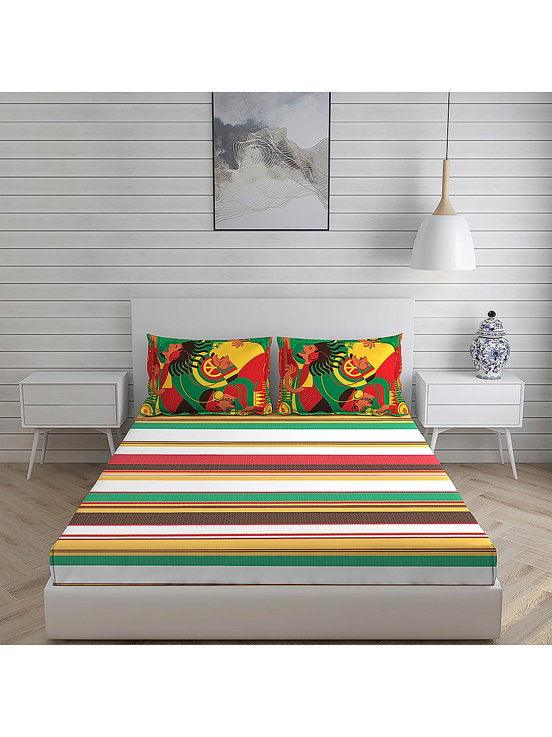 Rasta Rhyms 100% cotton Fine Multi Colored Stripes Print King Bed Sheet Set