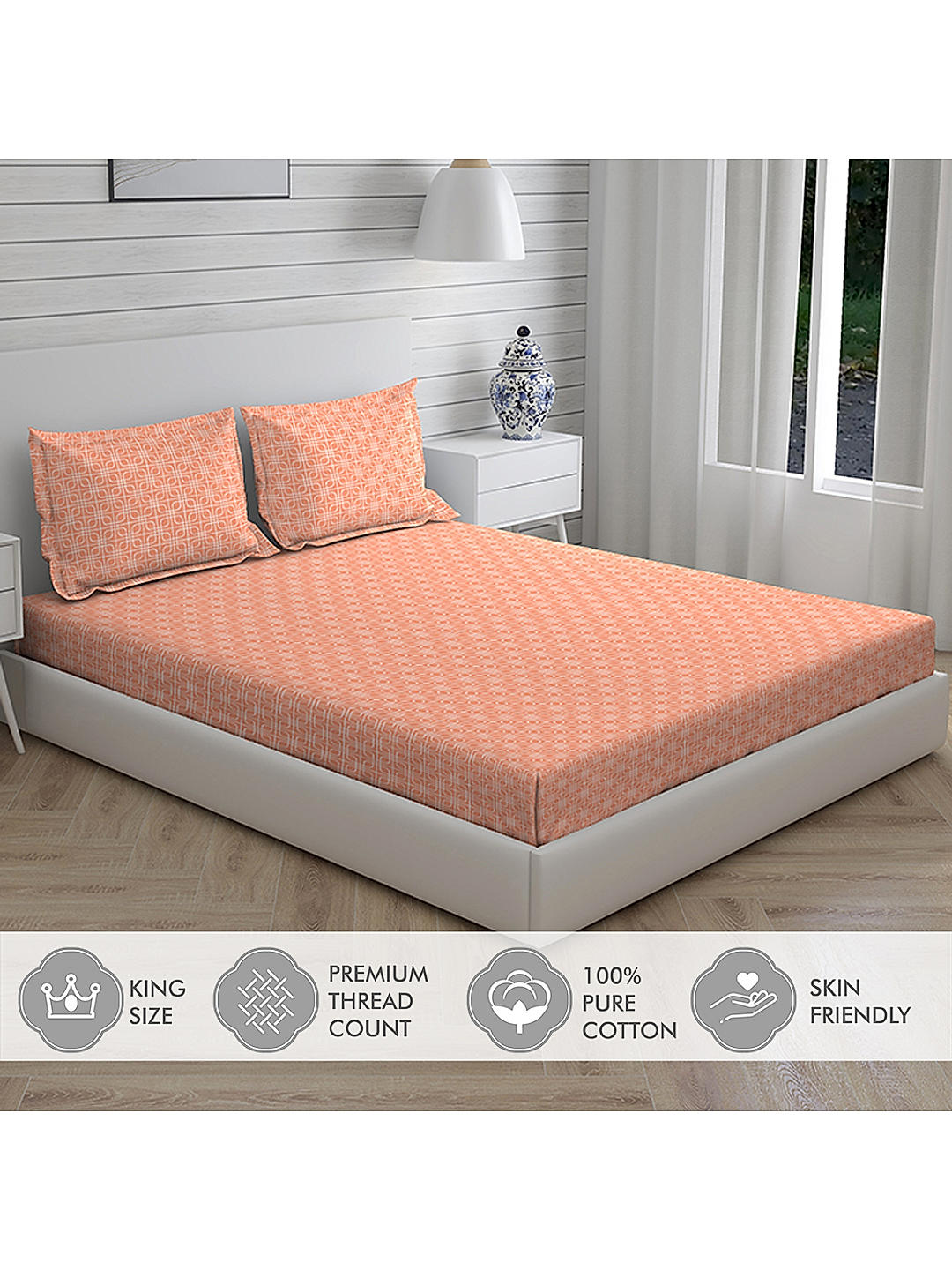 Cottage Garden 100 Cotton 300 TC King Sized Double BED SHEET