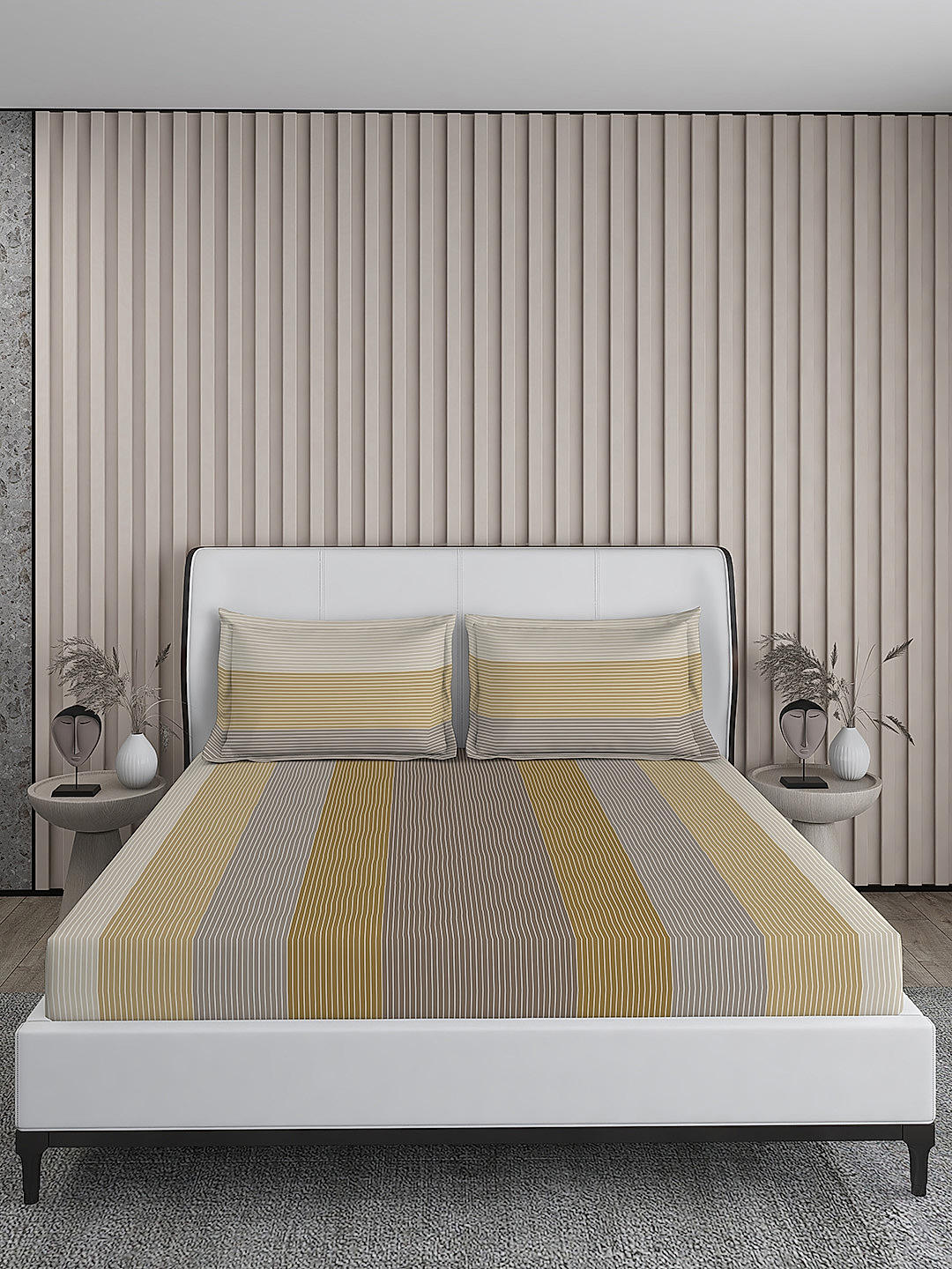 Baltic 224 TC Cotton-TENCEL™ Super Fine Brown/Grey Colored Stripes Print King Bed Sheet Set
