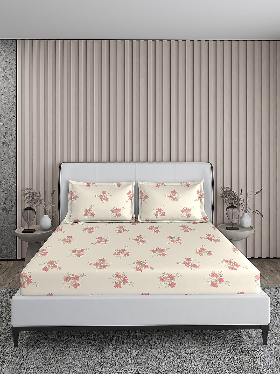 Regent Park 200 TC Cotton-TENCEL™ Super Fine Pink Colored Floral Print King Bed Sheet Set