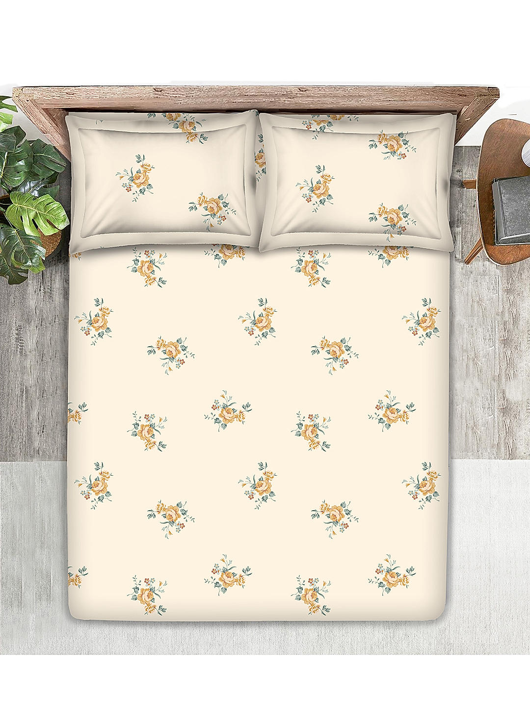 Regent Park 200 TC Cotton-TENCEL™ Super Fine Beige Colored Floral Print King Bed Sheet Set
