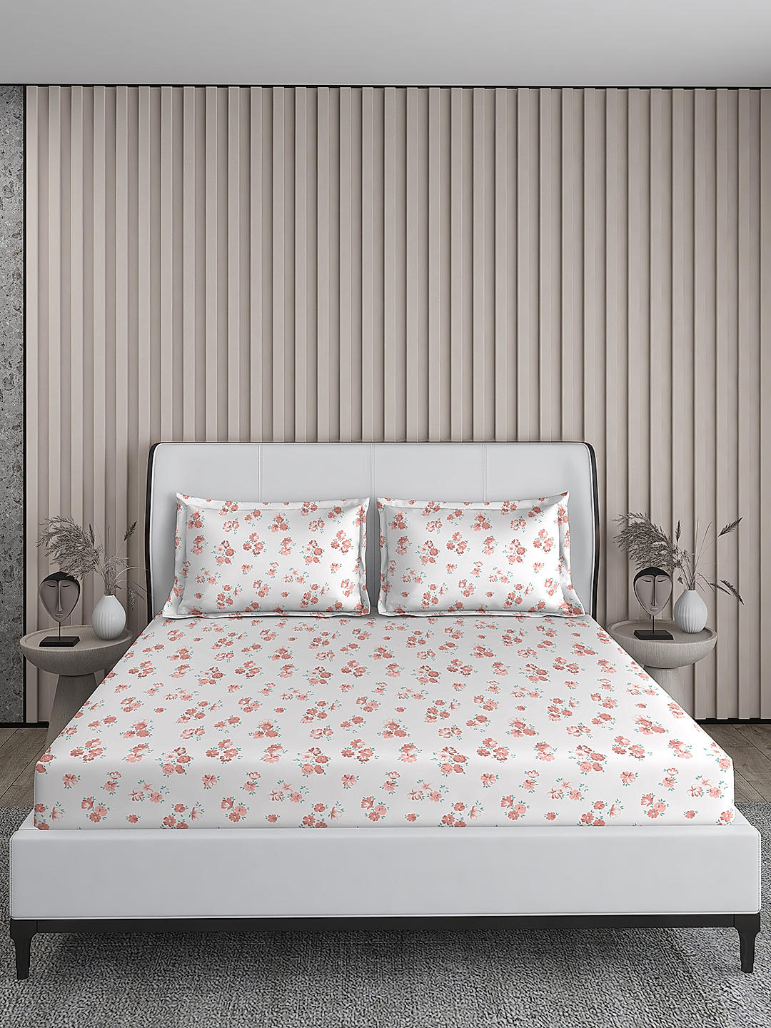 Regent Park 200 TC Cotton-TENCEL™ Super Fine Grey Colored Floral Print King Bed Sheet Set
